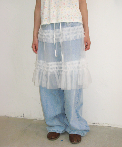 SHEER TIERED FRILL LAYERED SKIRT WHITE