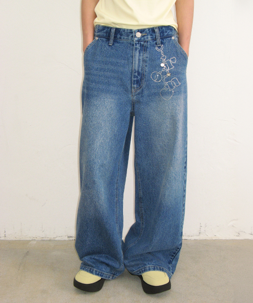 HOTFIX KEYRING WIDE DENIM PANTS MEDIUM BLUE