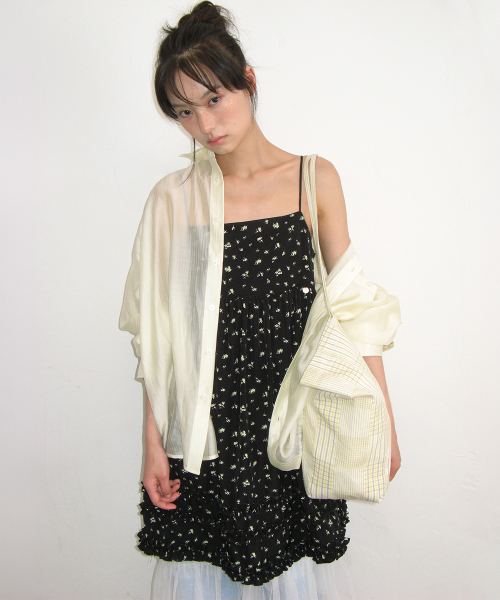FLORAL FRILL A LINE SLEEVELESS DRESS BLACK
