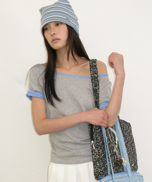 HEART BUTTON ROLL UP LAYERED T SHIRT GREY