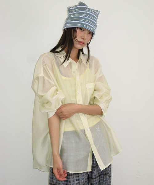 SHEER BUTTON POCKET OVERSIZED SHIRT SOFT YELLOW