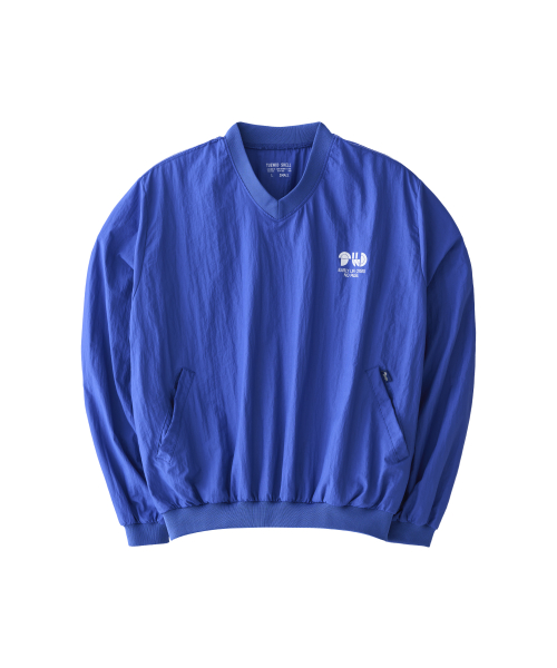 V-neck wind shell pullover in varsity blue