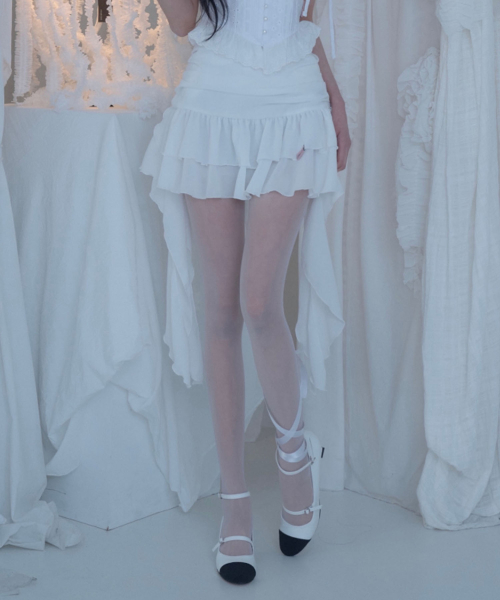 Tutu Chiffon Winged Shirred Skirt(3colors)
