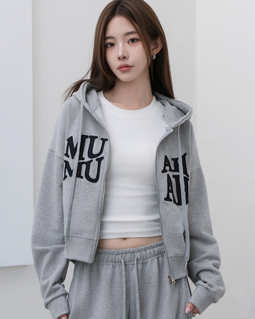 WAVE BOLD STITCH HOOD ZIPUP [GRAY]