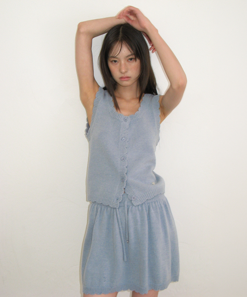 [SET] SCALLOP TRIM KNIT SLEEVELESS & SKIRT (2color)