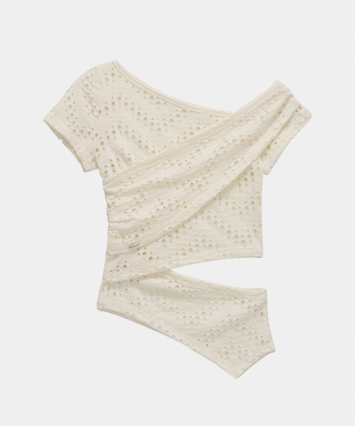 Hole Knit Layered Side Slit Top (Ivory)