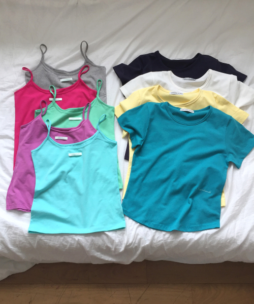 [2 PACK] Color Daily Strap Sleeveless & Embroidery Round Short Sleeve T-Shirt (9color)