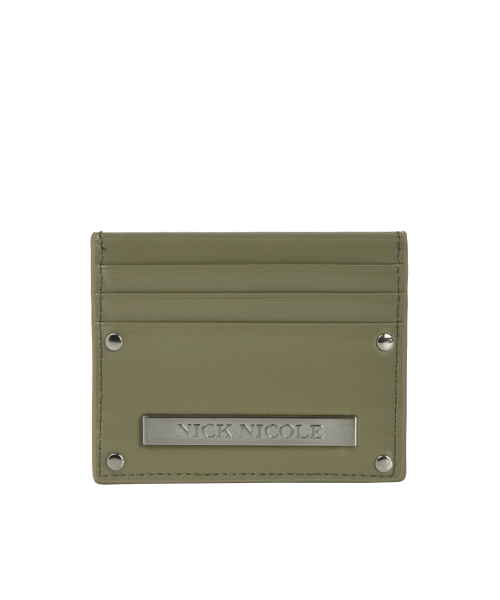 METAL RIVET LEATHER CARD WALLET_KHAKI
