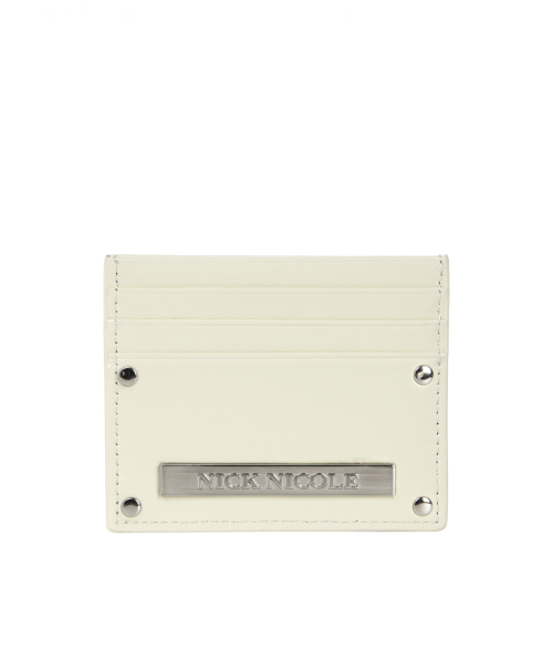 METAL RIVET LEATHER CARD WALLET_CREAM