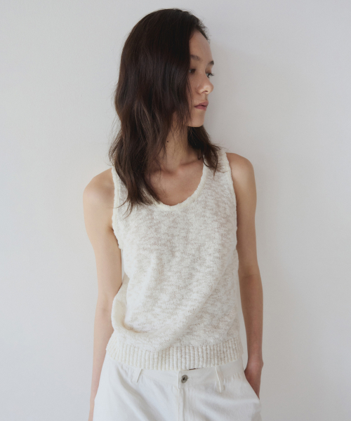 COTTON SLUB KNIT SLEEVELESS, IVORY
