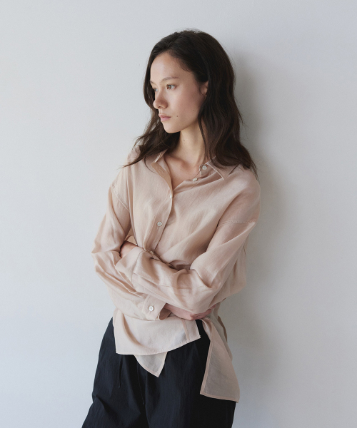 LIGHT VEIL WRAP SHIRT, SALMON