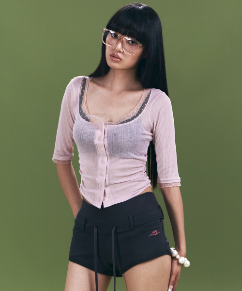 Suri Lace Button Long Sleeve Top (Baby pink)