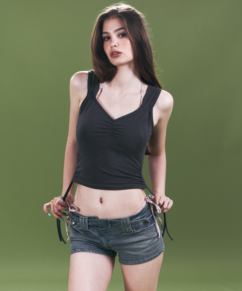 Mov Shirring Sleeveless Top (Charcoal)