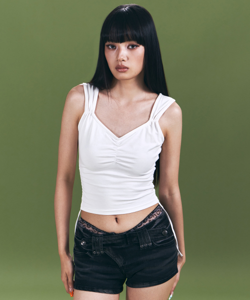 Mov Shirring Sleeveless Top (White)