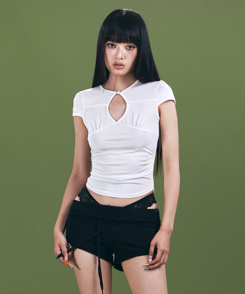 Bomi Shirring Short Sleeve Top (White)