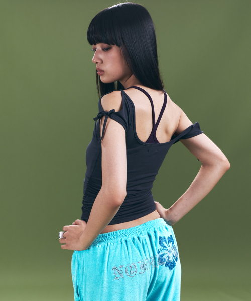 Vane Shirring Short Sleeve Top (Cool Charcoal)