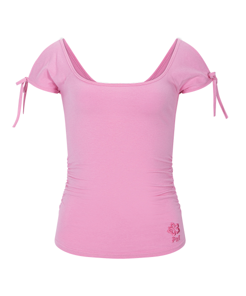 Vane Shirring Short Sleeve Top (Strawberry)