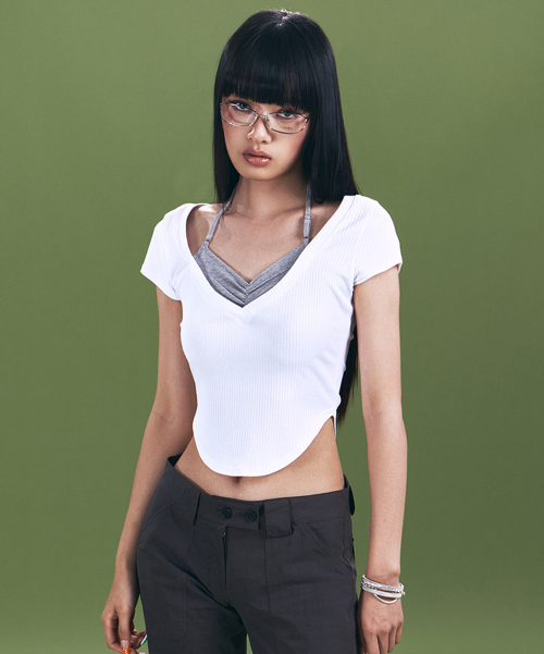 Zeline Layered Short Sleeve Top (White)