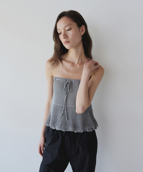 LAYERED RUFFLE KNIT MINI SKIRT, DUST GREY