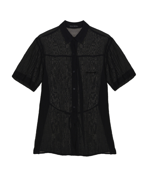 CRINKLE STRING HALF SHIRT_BLACK