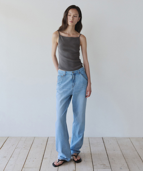 LINEN SQUARE NECK KNIT SLEEVELESS, ASH KHAKI