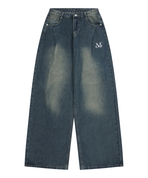 RUDIC WIDE POCKET PINTUCK WASHING DENIM PANTS