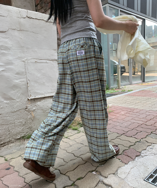 HEART KEYRING CHECK JOGGER PANTS MINT