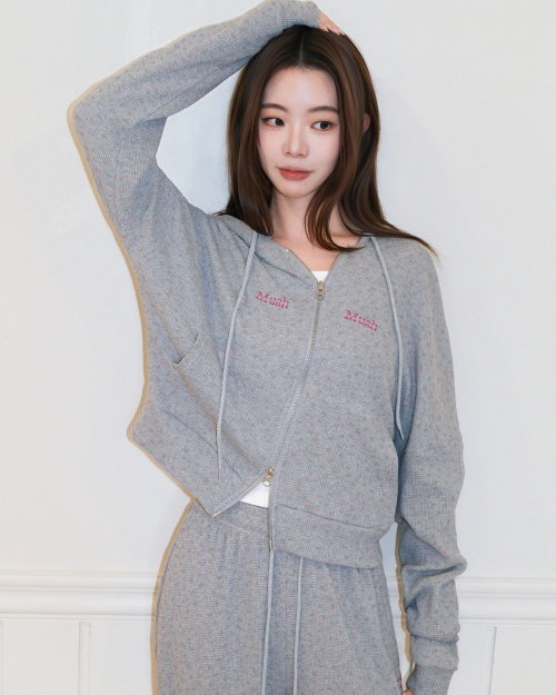 FLOWER WAFFLE HOOD ZIPUP [GRAY]