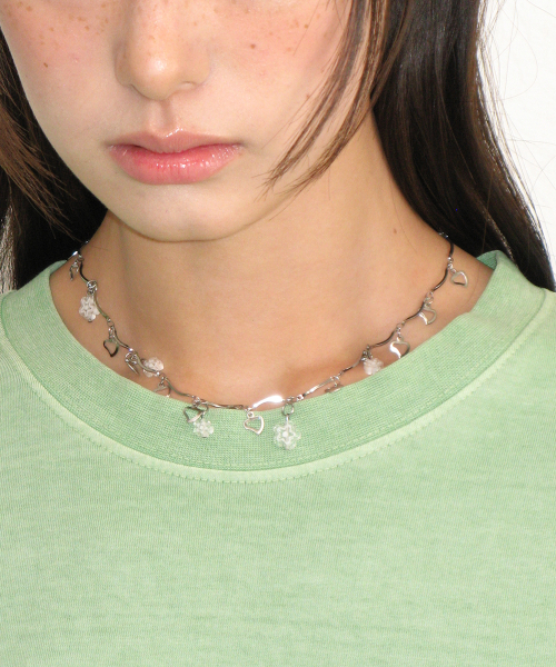 FLOWER HEART WAVE NECKLACE SILVER