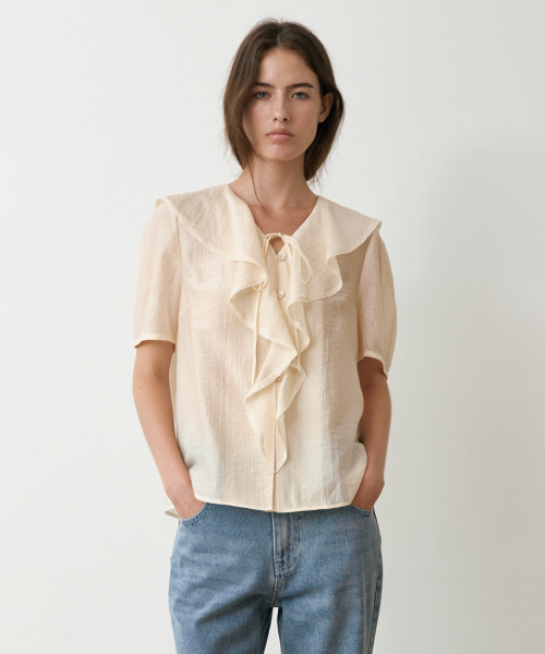 Ruban Frill Half Sleeve Blouse_2colors
