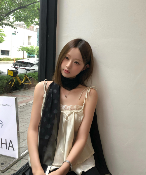 도트 쉬폰 스카프 (black)