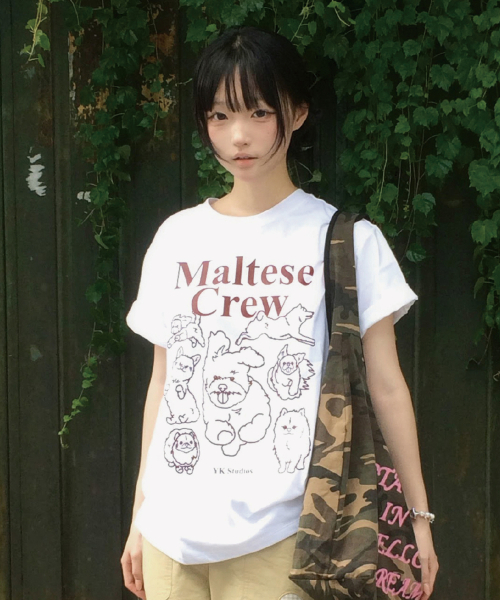 Maltese Crew Line Graphic Half Sleeve T-shirt WHITE RED