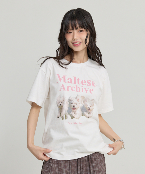 Maltese Archive Half Sleeve T-shirt WHITE PINK