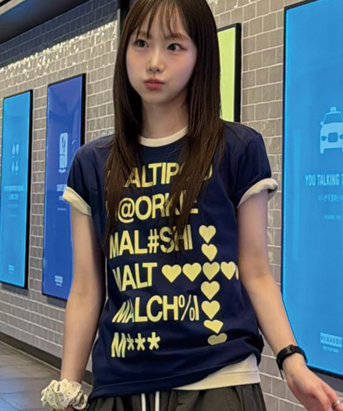 Maltipoo Lettering Color Block Half Sleeve T-shirt NAVY
