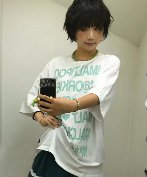 Maltipoo Lettering Color Block Half Sleeve T-shirt WHITE