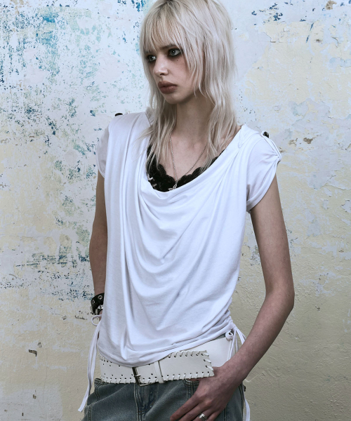 Mili Drape Half Hoodie (WHITE)