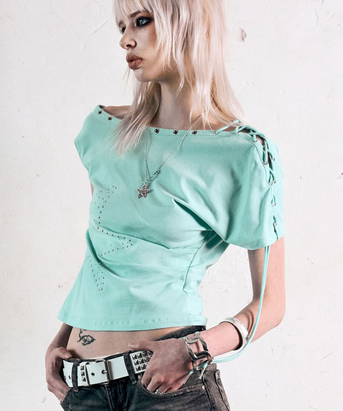 One Shoulder Lace Up Top (MINT)