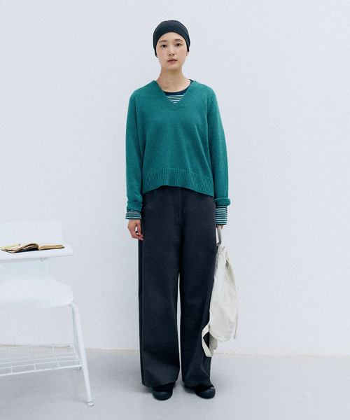 [online exclusive]kati v-neck pullover (blue green)