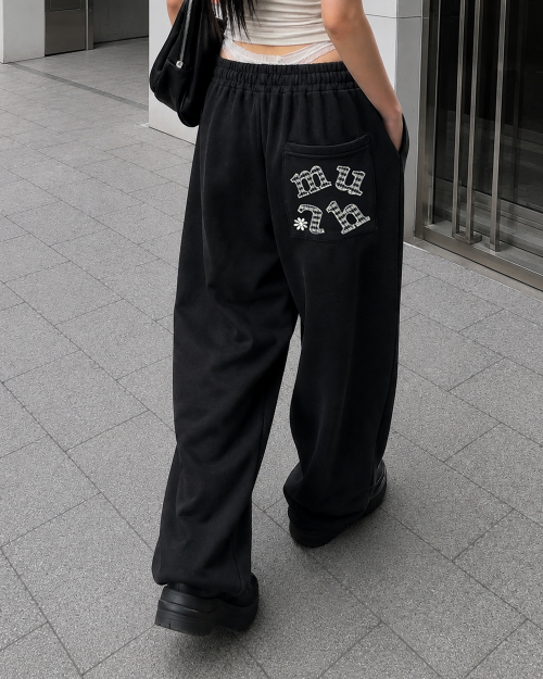 PATCH POCKET WIDE BANDING PANTS [BLACK]