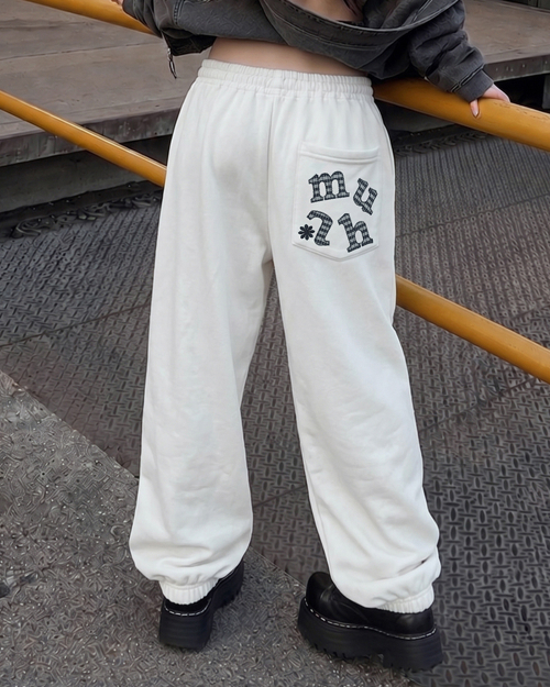 PATCH POCKET WIDE BANDING PANTS [WHITE]
