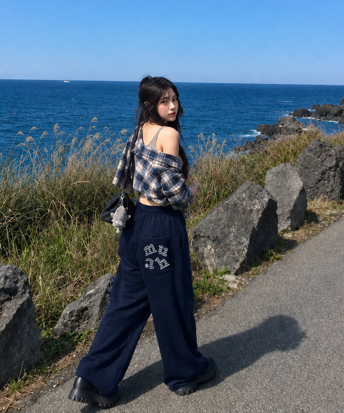 PATCH POCKET WIDE BANDING PANTS [NAVY]