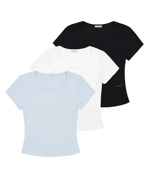 W 베이직 스퀘어넥 티셔츠 (3colors)