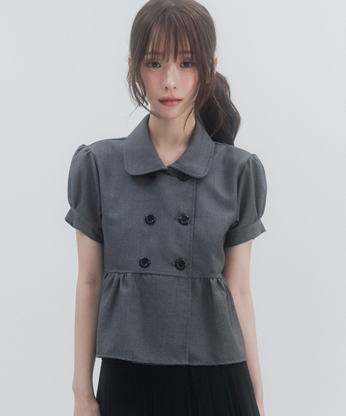 Solid Double Button Puff Shirt