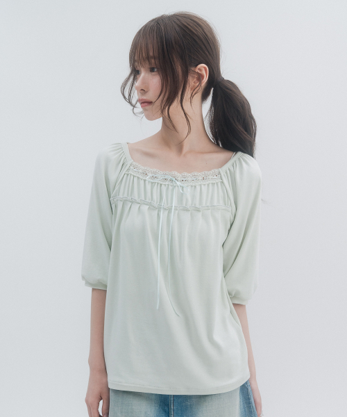 3/4 Lace Shirred Sleeve_Mint