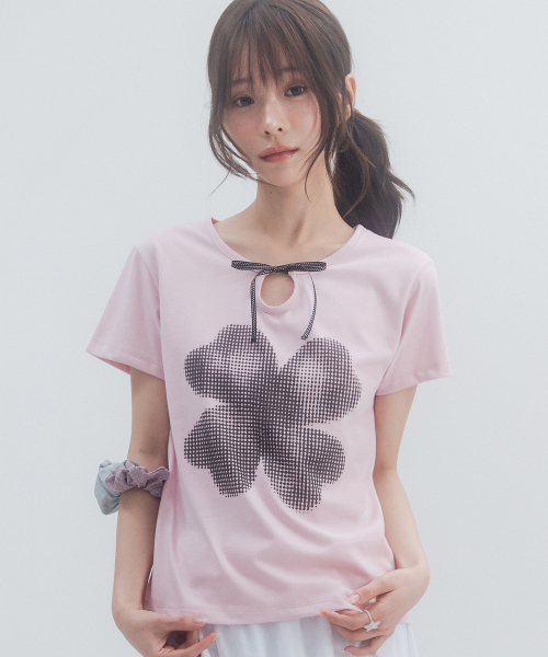 하이스쿨 로고 리본 티셔츠_핑크