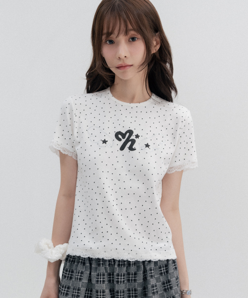 Polka Dot Star Lace Short Sleeve_Ivory