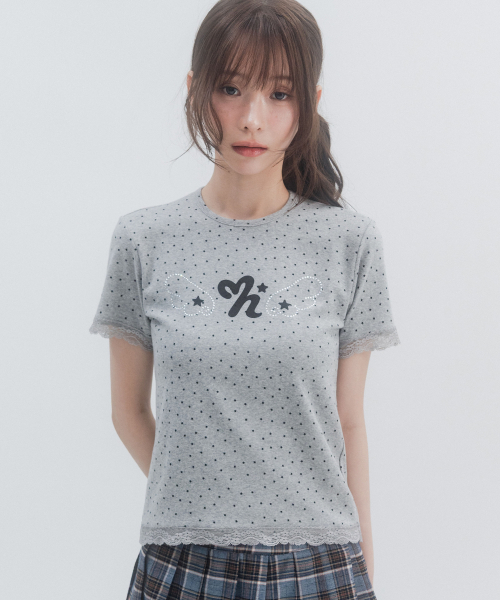 도트 스타 레이스 숏슬리브_멜란지그레이