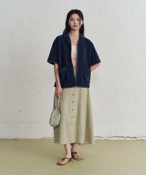 beze button check skirt (green)