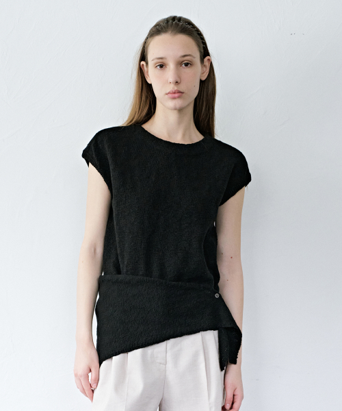 Aube Scarf Short-Sleeve Knit Top_2color