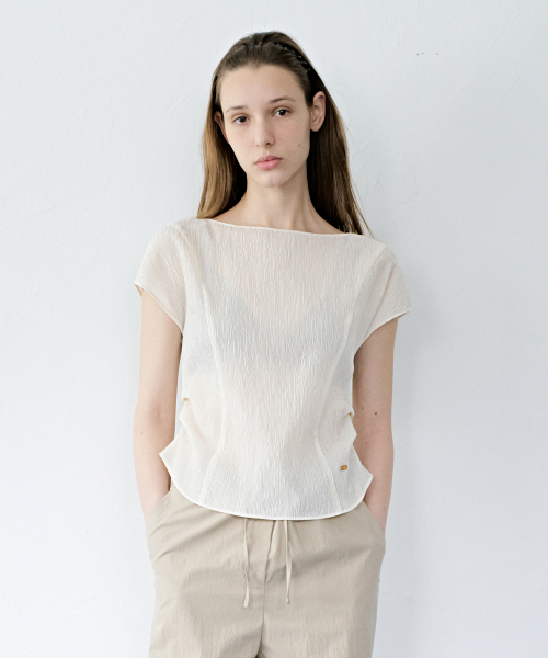 Rive Boatneck Blouse Pleats Cream